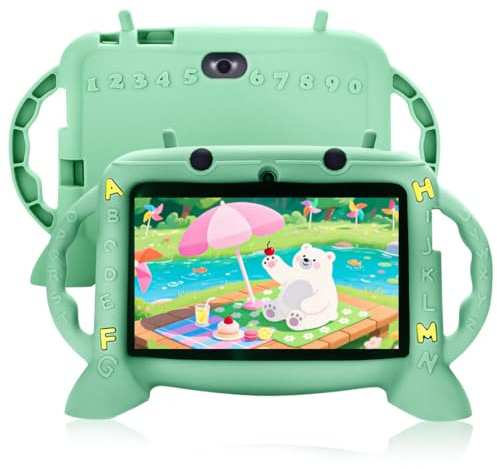 MengDash Kids Tablet 7 inch Android 11 for Toddler, 3GB RAM 32GB ROM Parental Control Dual Camera with Case for Educational (Mint Green)