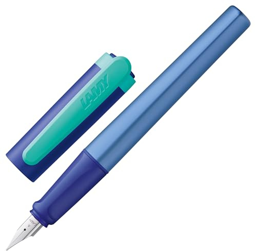 Lamy nexx multiblue Füller - Füllhalter mit rutschfestem Griff & polierter Stahlfeder in Strichbreite A - dreieckiges Gehäuse aus Aluminium - inkl. Tintenpatrone T 10 blau - Rechtshänder