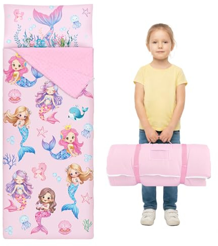 Sacco a Pelo per Bambini con Cuscino e Doppia Cerniera, 150x60 cm Nap Mat per Bambini, Ideale per Casa, Asilo, Scuola Materna e Campeggio, Sirena