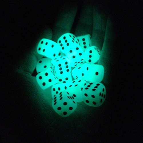 SmartDealsPro Lot de 10 dés D6 phosphorescents à six faces pour DND, MTG, RPG, Tenzi, Farkle, Yahtzee, Bunco, enseignement des mathématiques, jeu de table (16 mm)