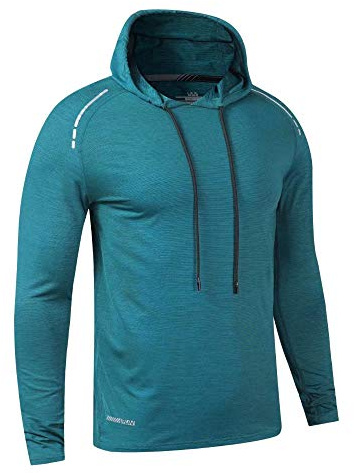 Hombres Culturismo Manga Larga Capucha Corriendo Sudaderas Ajuste seco Actuación Elástico Poliéster y Spandex T203 Verde L