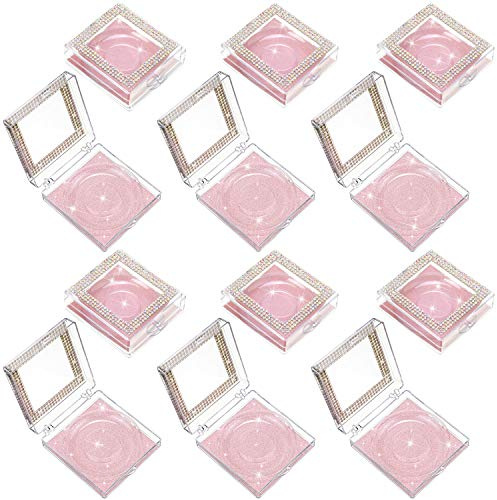Blulu 12 Pcs Lash Boxes Packaging Empty Bulk Square Glitter 3D False Eyelash Cluster Box Storage Case Rhinestone Lash Organizer Container with Glitter Paper Clear Tray for Women Cosmetic(Rose Gold)