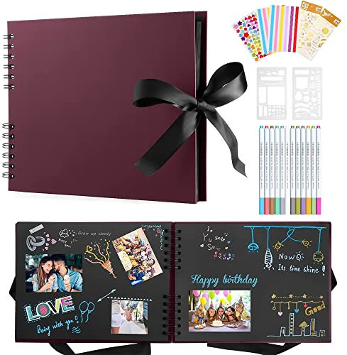 DazSpirit Albums, Fotoalbum Zum Selbstgestalten, 80 Schwarze Seiten Scrapbook DIY Fotobuch Zum Einkleben, Geburtstagsgeschenk, Hochzeitstagsgeschenk, Valentinstagjahrestag Geschenk, Rotbraun