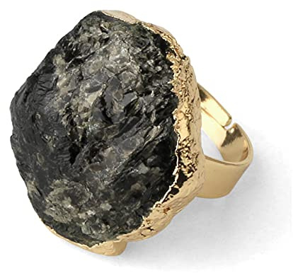 Bague Ouverte Empilable Irrégulière - Créativité Tourmaline Noire Bague En Cristal Bleu, Bague De Queue De Dame En Pierre Naturelle, Cadeaux De Noël Pour Femmes Et Hommes, Tourmaline Noire, Taill