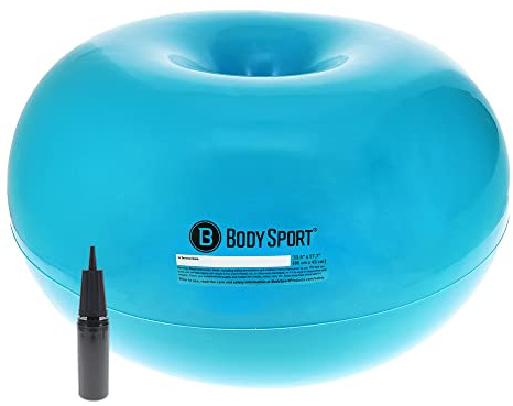 Body Sport Donut Ball, Teal, 33.5 in. x 17.7 in. – Durable, Inflatable Exercise Ball for Balance & Stability Training, Yoga, & Pilates Workouts – Use in Home, Office, Gym, or Classroom Seating