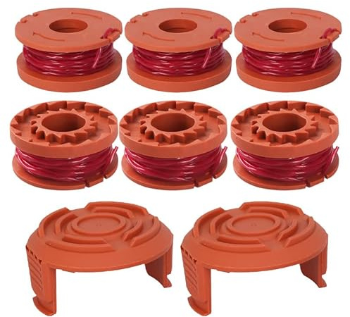6 Pack String Trimmer Spool Grass Trimmer Spool Lines 1.6mm Double Autofeed Spools Replacement Spool and Line with 2 Covers Strimmer Spool Line Compatible with Worx for Garden Lawn Edger Trimmer (A)