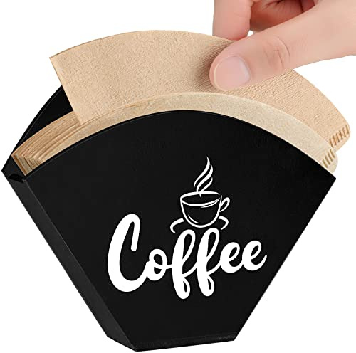 Yalikop Cone Coffee Filter Holder Farmhouse Filter Storage Container Wall-mount Vintage Paper Holder Coffee Bar Accessories(Black)