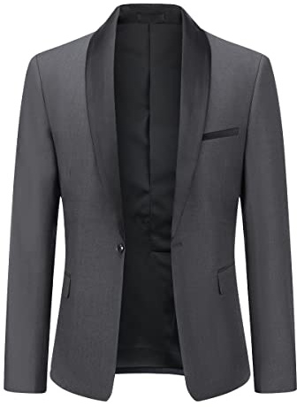 YOUTHUP Herr blazer Slim Fit 1 knapp sjal middag smoking jacka, Mörkgrått, L