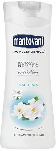 Mantovani - Bagnoschiuma Neutro Ipoallergenico, Fragranza Gardenia, con Vitamina E e Collagene Vegetale, 400 ml