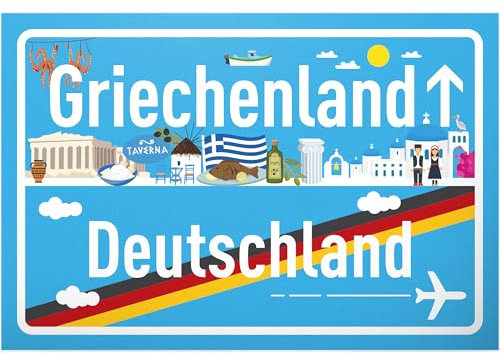 DankeDir! Griechenland Deutschland Ortsschild - Schild 30 x 20 cm - Geschenk Idee Gutschein Reise Urlaub Reisegutschein Geldgeschenk Abschiedskarte Geschenkidee Deko Karte