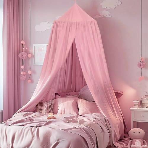 SESAMIS Baldachin Kinderzimmer, Betthimmel Babybett Kinderzimmer 4 Farben, Hängende Rund Princess Insektennetz Moskitonetz, Für Kinderzimmer und Spielzimmer Dekoration，56 * 230 * 450cm (Rosa)