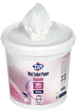 ZIPY Carta igienica umida lavabile - Adatta per adulti, anziani, bambini e animali domestici - Biodegradabile - Confezione da 410 (18 x 18 cm)