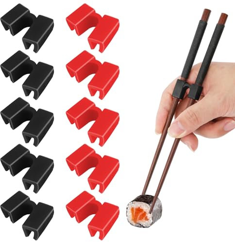 10 Stück Essstäbchen Hilfe aus Kunststoff, Stäbchen Hilfer Wiederverwendbare Essstäbchen Verwenden Trainer, Training Essstäbchen für Anfänger, Kinder, Erwachsene