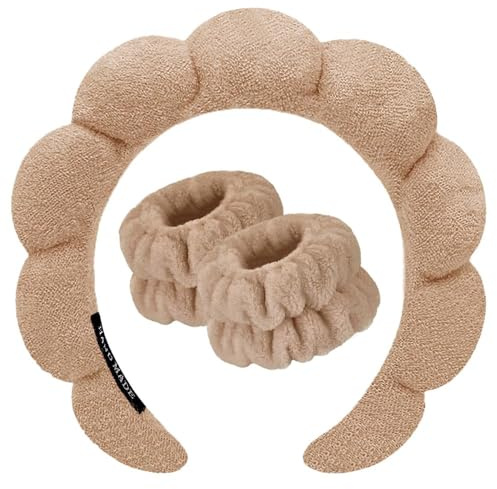 DRESHOW Bandeau Spa pour le Lavage du Visage Set de Poignets éponge doux en Tissu éponge pour le Maquillage et Les Soins de la Peau Bandeau Antidérapant pour les Femmes