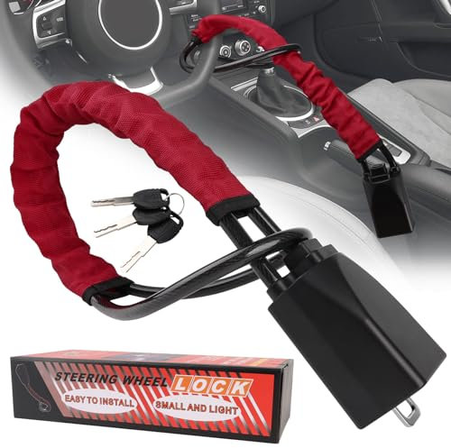 Steering Wheel Lock, Car Security Steering Locks, Seat Belt Car Lock Double Anti-Theft Device with 3 Keys, Easy to Lock or Unlock, Universal Fit Car Van Trucks SUV (Red)