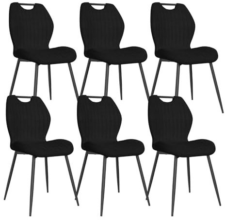 JIJIAN Set di 6 Sedie Sala da Pranzo, Sedie da Cucina, Sedia imbottita,Sedia da Soggiorno, Schienale in Tessuto e Gambe in Metallo, Ideale per Sale da Pranzo, Cucine e Soggiorni, Nero