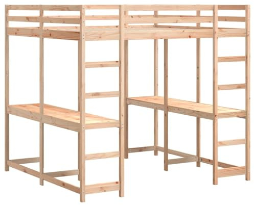 vidaXL Litera con Escritorio y escalera 160x200 cm Pino macizo, Cama Loft, Litera individual, Cama Media