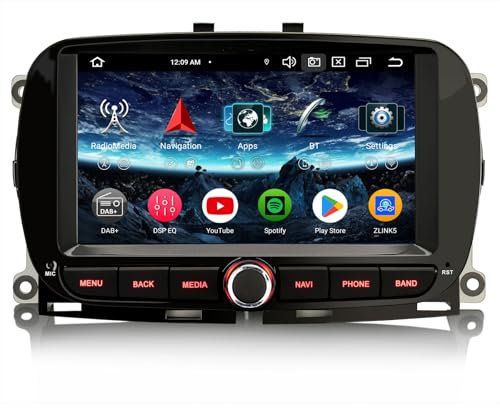Erisin 7 pollici 8-Core 4GB+64GB Android 14 Autoradio Bluetooth GPS Navigatore per Fiat 500/500C/500S/500E 2016-2019 500 Hybrid Supporto CarPlay Senza fili Android Auto WiFi DSP DAB+ USB FM RDS OBD2