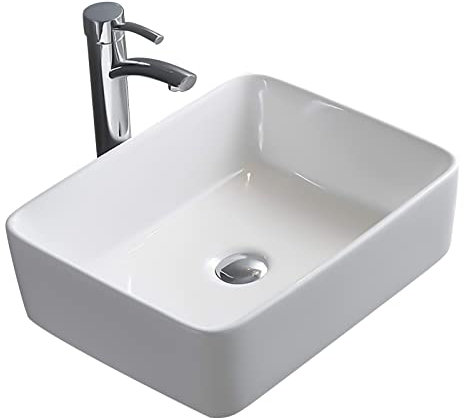 Bathroom Countertop Basin Sink Ceramic, Hand Wash Counter Top Bathroom Vessel, Rectangle Cloakroom Vanity Large Sink Wash Basin for Home Lavatory Gloss White