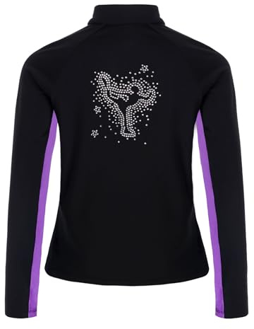RUNQHUI - Chaqueta con cremallera y forro polar para niña patinadora artística, morado, 11-12 Años