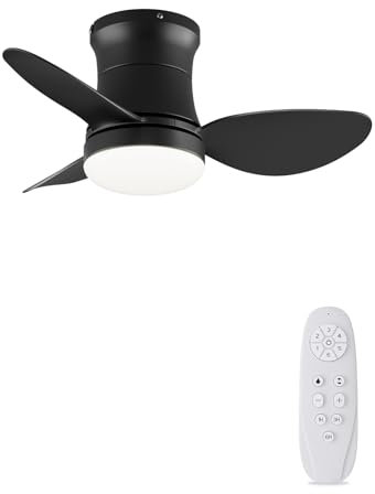 AUTODAY Ventilatore da soffitto con illuminazione e telecomando – Ventilatori da soffitto da 62 cm per interni ed esterni, silenziosi ventilatore da soffitto con luce da 18 W, motore DC 15 W, 6