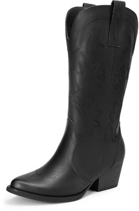DREAM PAIRS Women's Cowboy Boots Embroidered Pointed Toe | 2 block heel, embroidery, mesh foam lining, arch support