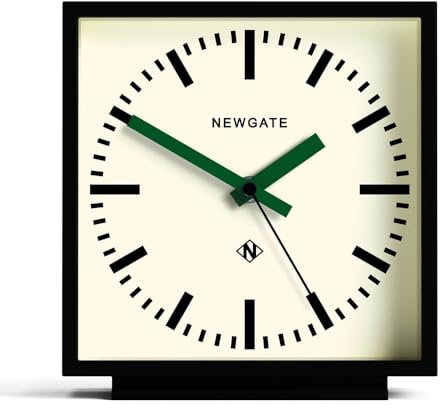 NEWGATE® Amp desk clock | Square station clock design | Black case with green hands | Modern style for desk, table top, mantel, shelf or bedside