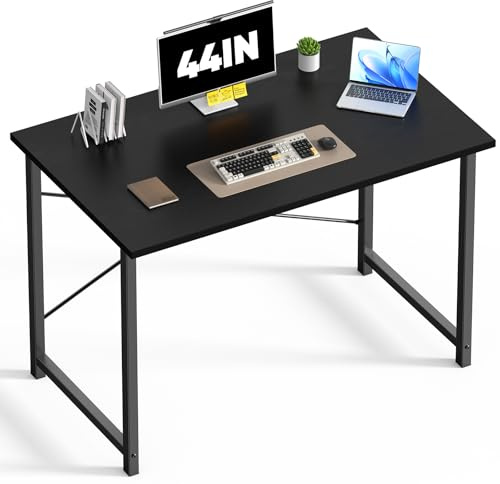 DUMOS 44 in Computer Desk for Home Office, Modern Study Work Table Simple Style for Bedroom, Writing Desks with X-Shaped Reinforcement, Black