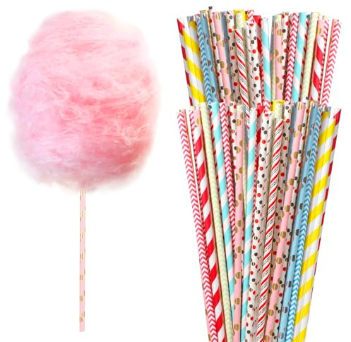 45 PCS Cotton Candy Cones, 13.77 Inch Colorful Paper Straws Cones, Candy Making Sticks for Birthday Wedding Party