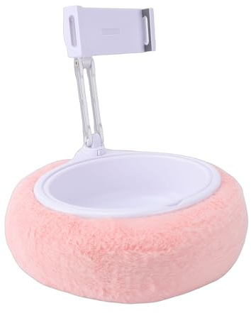VELATEMOR Hållare för Kuddställ för Tabletter med Snacksskål, Justerbar 360°-hållare med Förvaringsfickor, Bärbart Stativ för Säng, Sängbord, Soffa, Bil och Golvanvändning (Enkel skål ljusrosa
