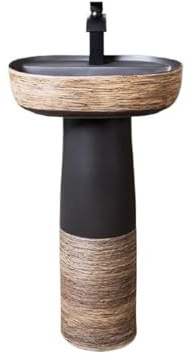 Lavandino su piedistallo Lavandino da bagno con piedistallo e scarico, lavabo in ceramica indipendente senza rubinetto