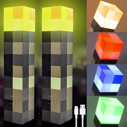 Taechalingo 2 antorchas de pared de luz nocturna, lámpara artesanal con 4 colores, recargable por USB, lámpara de noche para niños, juguete para niños, lámpara de noche 3D, lámpara de noche para niños