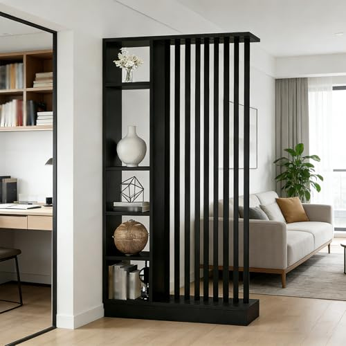Colonna divisoria per ingresso dal pavimento al soffitto - Divisorio indipendente con ripiani, facile da montare, decorazione indipendente per camera da letto e ufficio (A Black+Black, 120cm/47.2in)