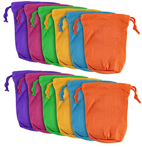 Super Z Outlet 7 x 4.5 Neon Colored Canvas Pouch Bags Sacks with Drawstring Closure for Birthday Party Favors, Snacks, Decoration, Jewelry, Gifts, Event Supplies (12 Bags)