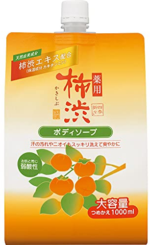 Japansk duschgel med persimmontannin och hyaluronsyra, återfuktande och antibakteriell, låg syrahalt, tar bort obehaglig kroppslukt, Eco-Refill 1000ml, Made in Japan