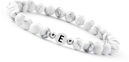 GD GOOD.designs pärlarmband bokstav I partnerarmband vitt med riktiga howlite pärlor I present till par I personligt partnerarmband