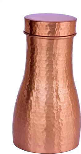 De Kulture Hammered Pure Copper Carafe Pitcher With Cap, Ideal Drinkware With Ayurveda and Yoga Benefits, 4 x 8 (DH) Inches, 900 ml