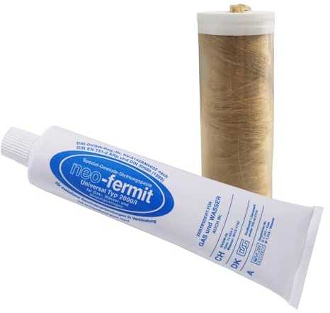 kör4u Sanitär Dichtungsset 2-teilig, Profi-set, 1x Neo Fermit Dichtungspaste, 1x Spender Flachs 40g