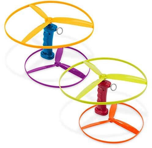 Battat - Skyrocopter - Jouet Disque Volant - 2 lanceurs et 4 disques - Hélicoptère - Jouets d'extérieur pour l'été, 3 Ans Plus, Jaune, Orange, Bleu, Vert, Rouge, Violet