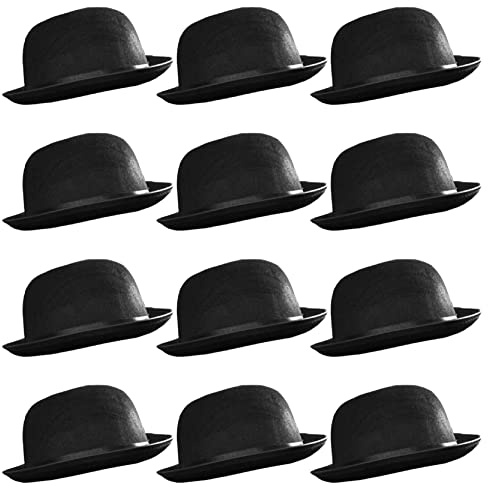 Lot de 12 chapeaux melon - Accessoire de déguisement pour homme et femme - Circonférence de 58 cm - En feutre - Style victorien