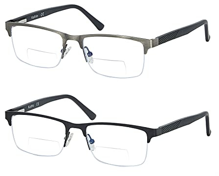 Kafirlo Bifocal No Line Progressive Multifocus Reading Glasses Men Multifokal Reader Blue Light Computer Metal Frame Eyeglass
