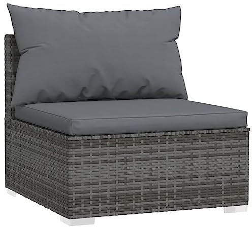 vidaXL Garten Mittelsofa mit Kissen Modular Gartensofa Sofa Lounge Gartenmöbel Einzelsofa Outdoor Terrasse Balkon Grau Poly Rattan