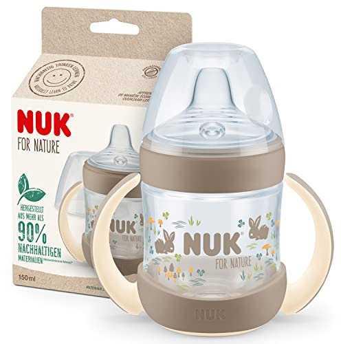 NUK for Nature Gobelet à bec verseur | 6 à 18 mois | 150 ml | Poignées et bec verseur en silicone durable semblable à la poitrine | Anti-fuite | Anti-coliques | Contrôle de la température | Sans BPA |