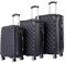 aqua lotus 3 TLG. Koffer Trolley Kofferset Reisekoffer M-L-XL-Set Lotus Karo (Schwarz), Reißverschlussteiler|Kratzfest