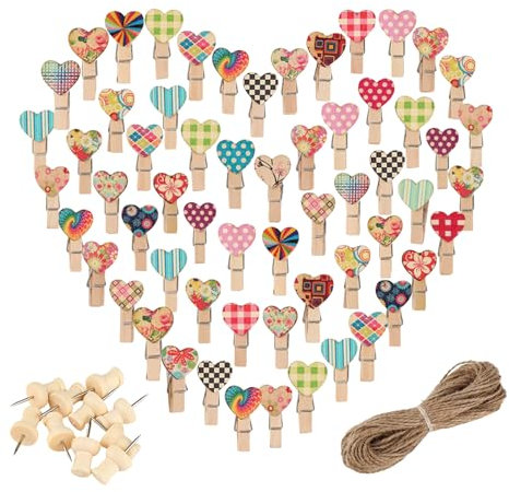 100 Stück Holzklammern Klein,Wäscheklammern Holz mit Juteseil und 10 Reißzwecken,Holzklammern für Weihnachtsdekorationen, Fotopartys, Weihnachtsdekorationen für Hochzeiten