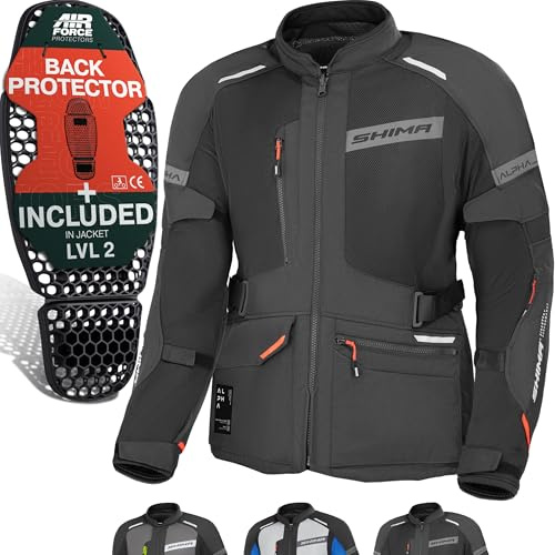 SHIMA ALPHA Chaqueta Moto Hombre AIRFORCE Protector Espalda Cazadora Motociclista Chaquetas Protecciones Impermeable Traje de Moto Armadura Cazadoras Motoero Invierno (Masculinos, Negro, XL)