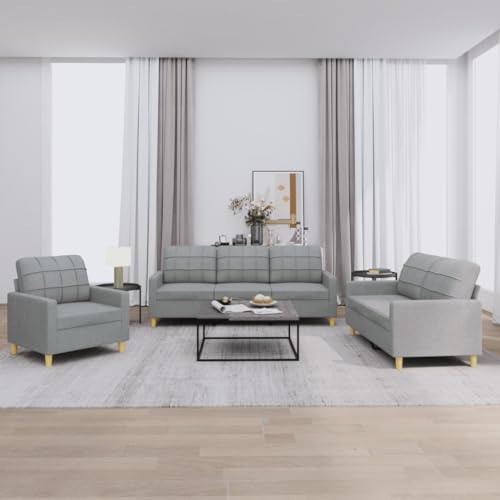 Gecheer Set Da 3 Pezzi Di Divani Moderni In Tessuto Grigio Chiaro Per Soggiorno, Con Divano Singolo, A 2 Posti E A 3 Posti