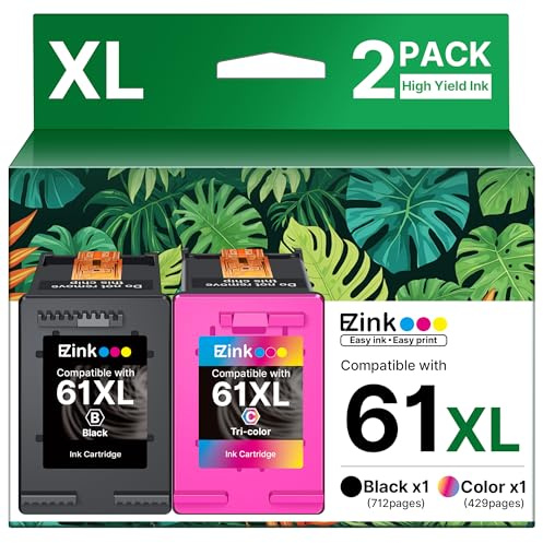 61XL Ink Cartridge Remanufactured for HP Ink 61 for HP 61 Ink Cartridge Combo Pack to Use with Envy 4500 5530 4502 4501 5535 OfficeJet 4630 4635 DeskJet 2540 1000 1010 1510 (1 Tri-Color, 1 Black)