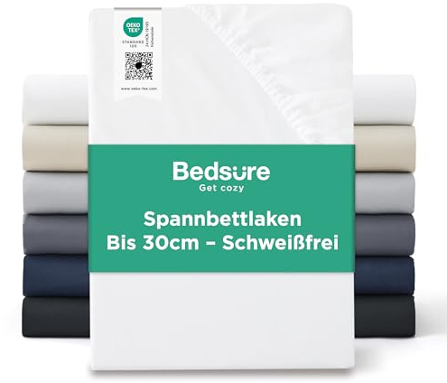 Bedsure Blanco Microfibra Sábana Bajera - 160x200 cm, hasta 30 cm