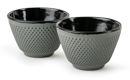 Bredemeijer Tazza da tè smaltata in ghisa, 2 pezzi, piccola tazza in ghisa verde chiaro con capacità di 100 ml